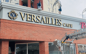 Custom storefront sign for Versailles Cafe in Connecticut
