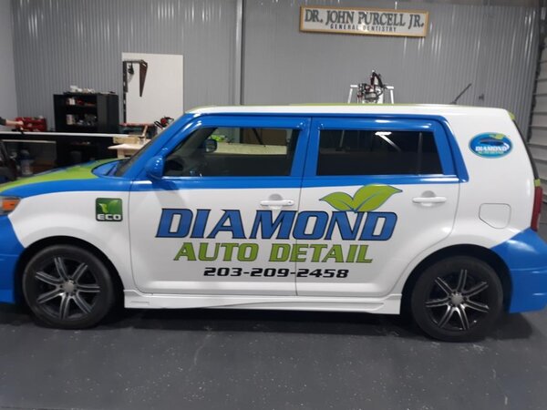 Vehicle graphics on Diamond car installed by Paragon Signs and Graphics in Connecticut