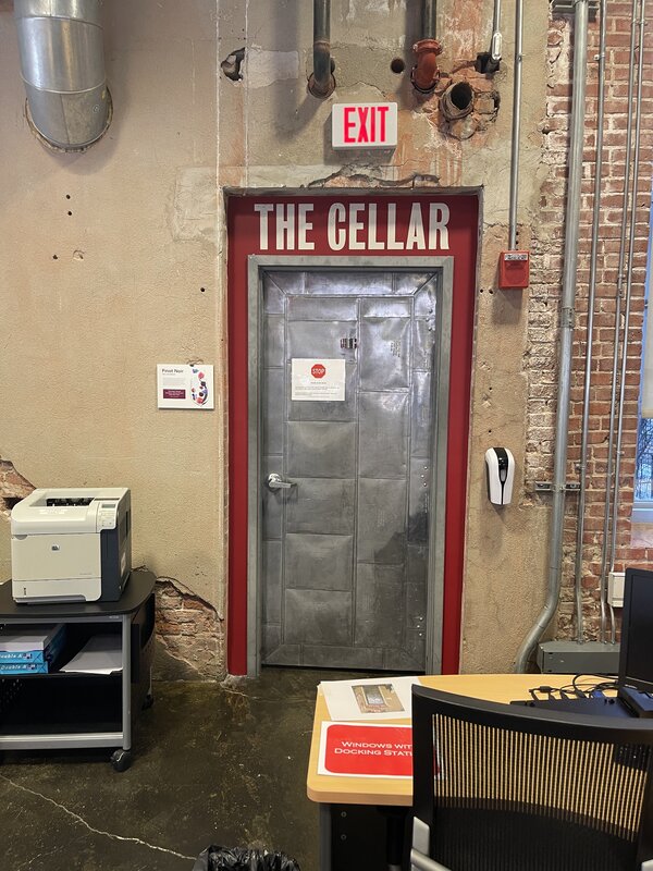 Vinyl sign on door for The Cellar made in Connecticut