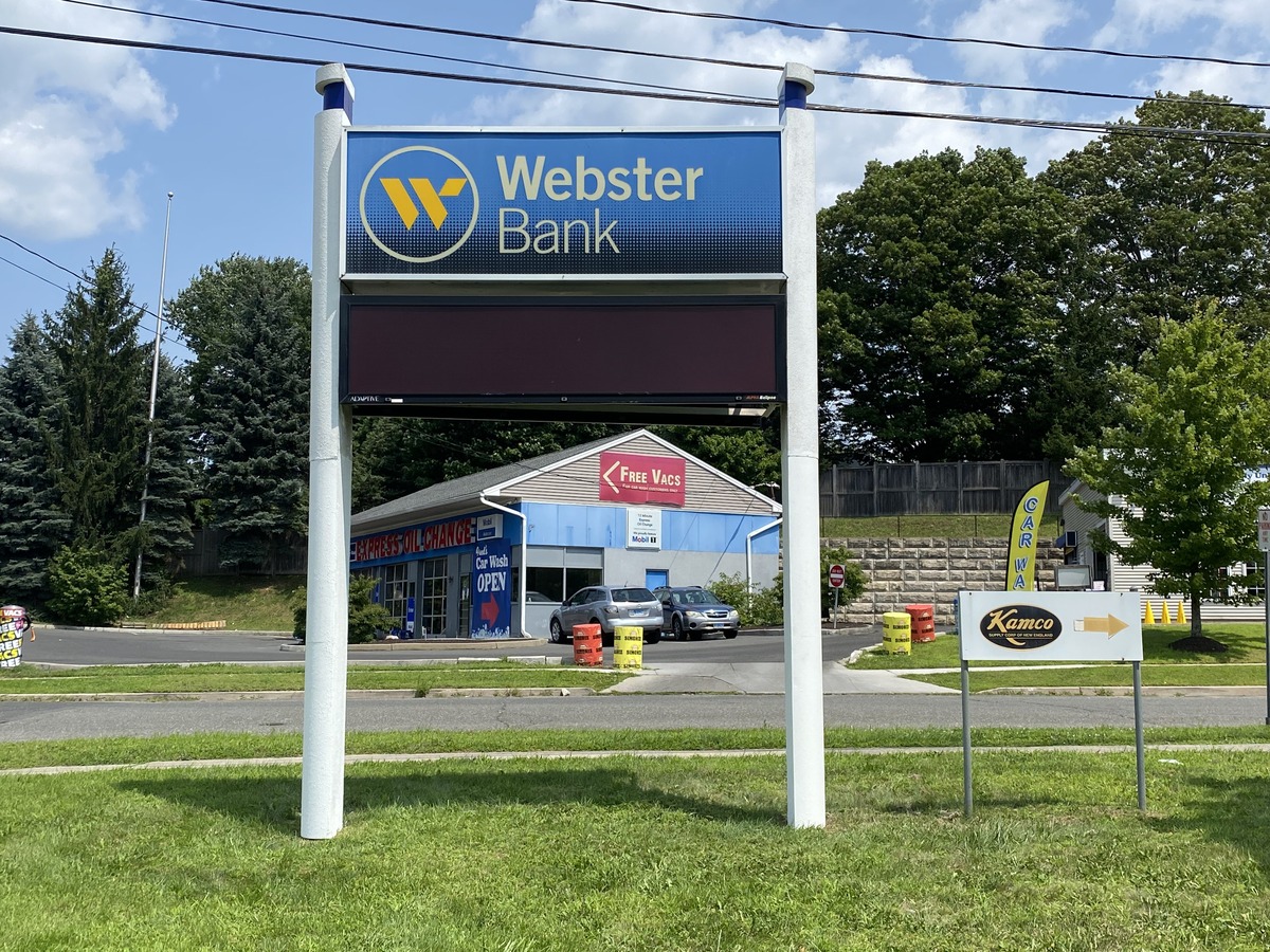 Post sign of Webster Bank